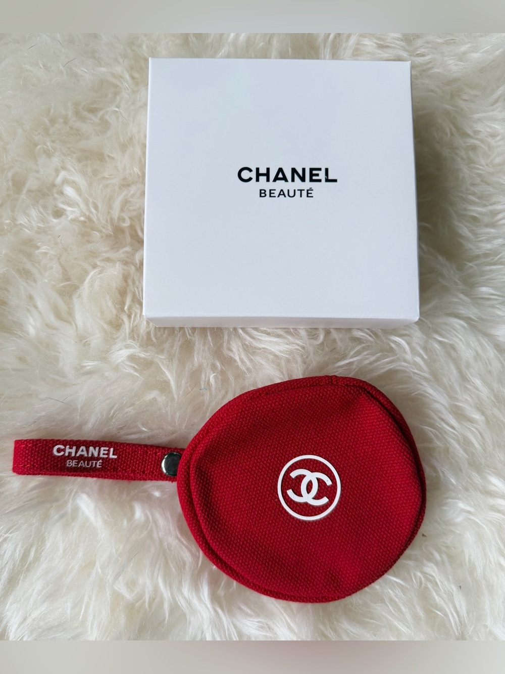 Chanel BEAUTE Red Coin Purse w White ‘CHANEL' Branding NEW in SEALED Bag w Box